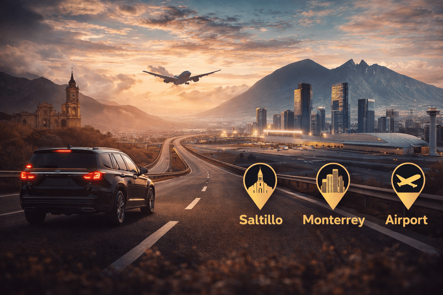 Mapa Saltillo a Aeropuerto MTY - Transporte Ejecutivo